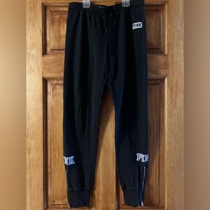 PINK Victoria's Secret Black Joggers w/ Logos and Ankle Zippers